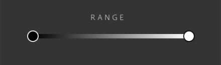 Range slider with a black and a white handle on a black-to-white gradient