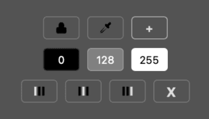 Panel controls with black, grey, and white value fields and four luminosity preset buttons