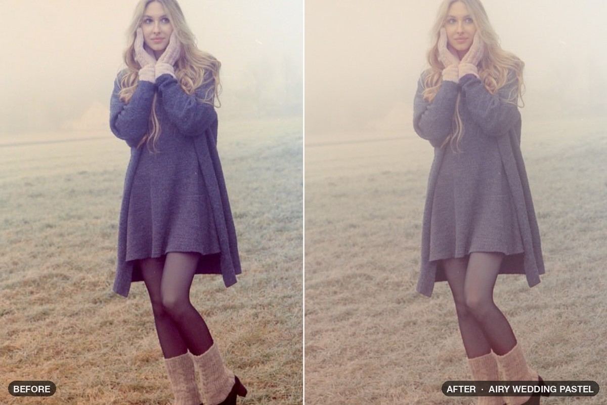 Photo before and after the Airy Wedding Pastel patch