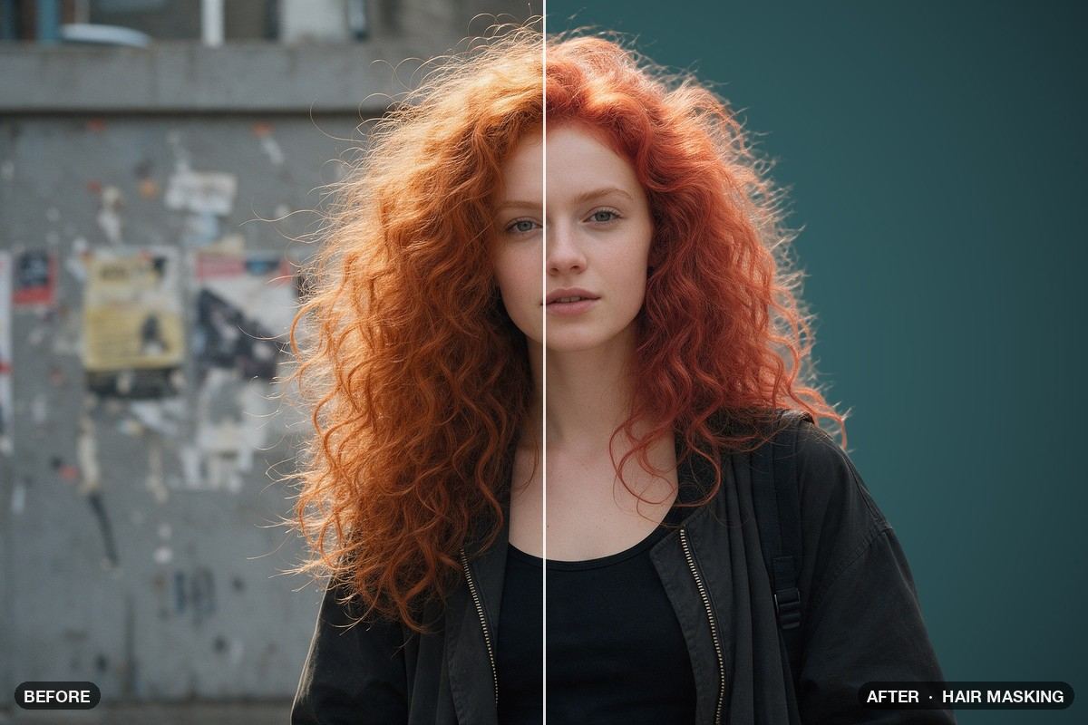 Photo before and after the Hair Masking patch