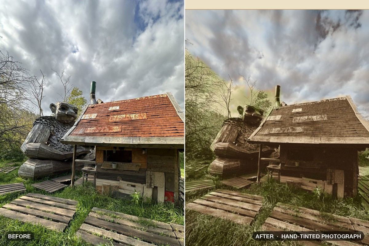 Photo before and after the Hand-Tinted Photograph patch