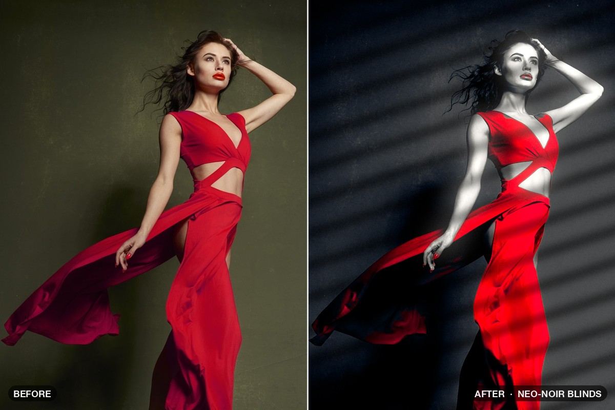 Photo before and after the Neo-Noir Blinds patch