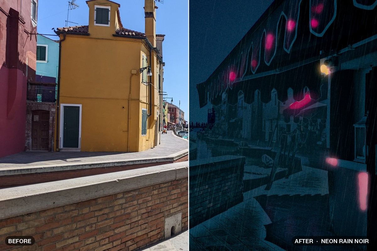 Photo before and after the Neon Rain Noir patch